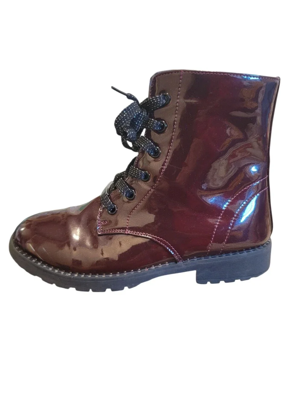 Combat Boots in Burgundy glossy patent leather sz.3 Little girl Tahari